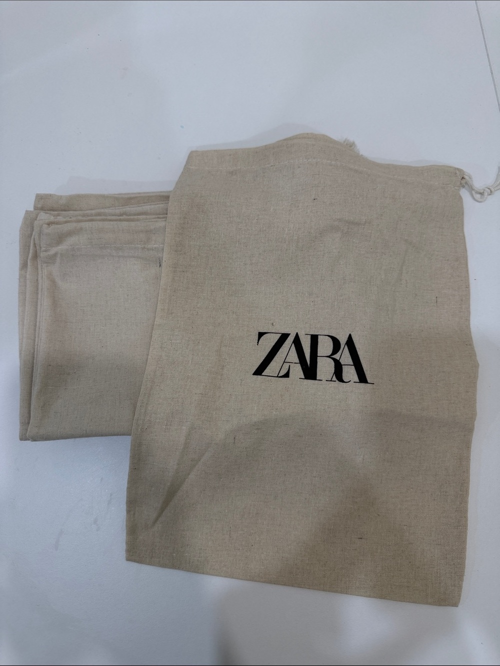 Bundle of 8 Zara Beige Canvas Drawstring Dust Bag with Black Logo
